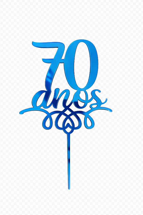 Topo de Bolo Acrílico 70 Anos Azul – 18 cm x 12 cm