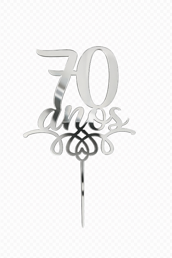 Topo de Bolo Acrílico 70 Anos Prata – 18 cm x 12 cm