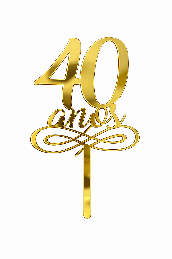 Topo de Bolo Acrílico 40 Anos Dourado – 18 cm x 12 cm