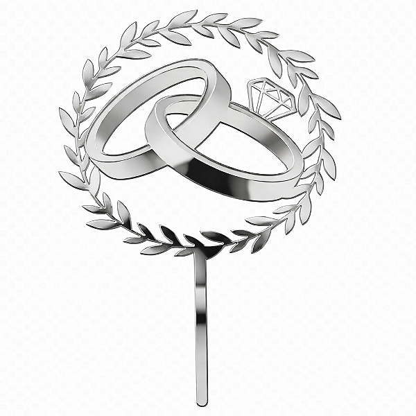 Topo de Bolo Acrílico Alianças Prata – 18 cm x 12 cm