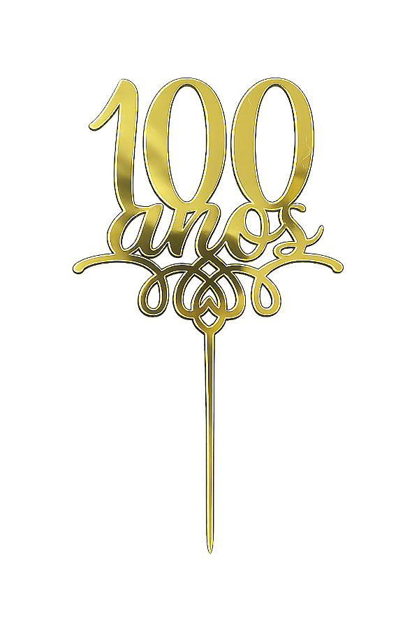 Topo de Bolo Acrílico 100 Anos Dourado – 18 cm x 12 cm