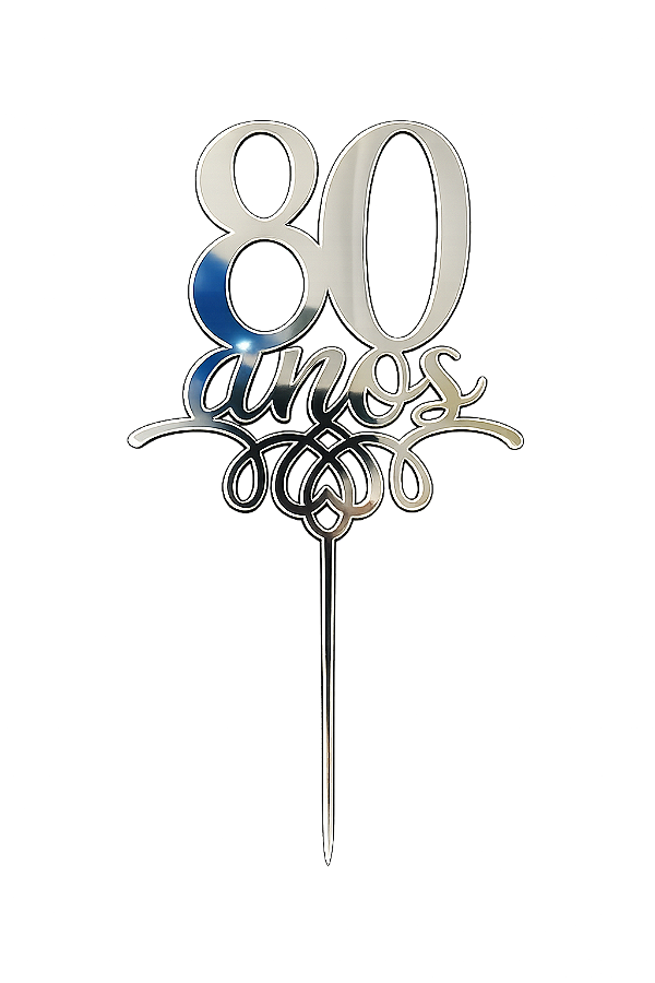 Topo de Bolo Acrílico 80 Anos Prata – 18 cm x 12 cm