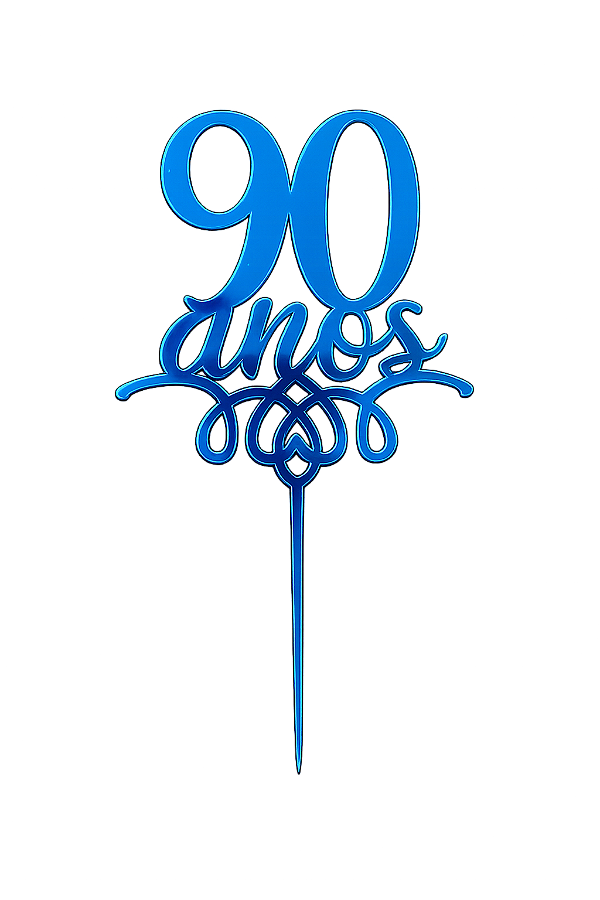 Topo de Bolo Acrílico 90 Anos Azul – 18 cm x 12 cm