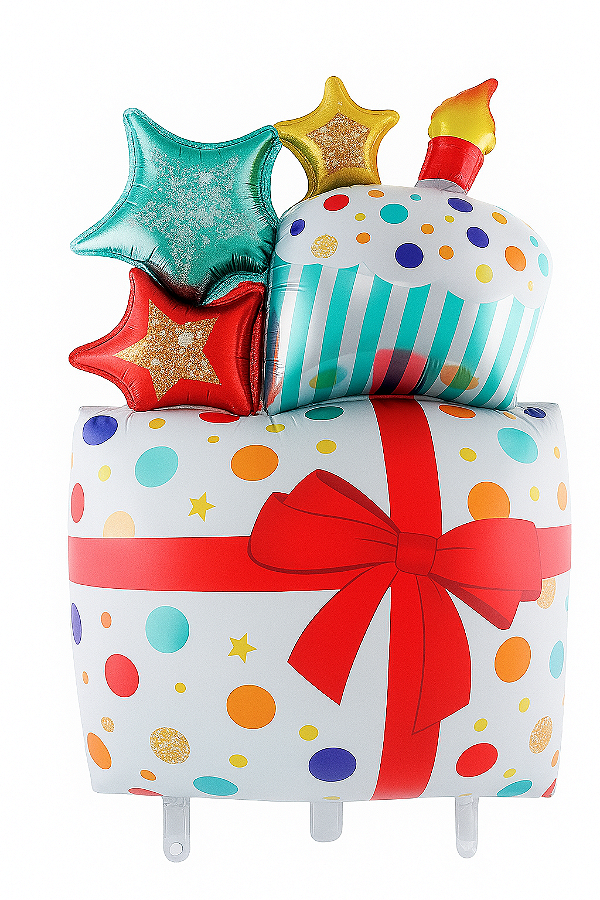 Balão Metalizado Presentes 62,5x107,5 cm - 1 Unidade - Branco