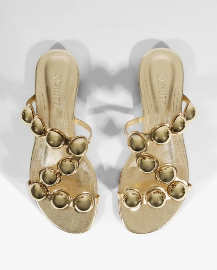 Schutz 995-Sandalia Salto Rasteiro S 01093 0330 0016 87-Dourado