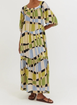 Cantão 705-Vestido Longo 536425 678-Nude/Preto