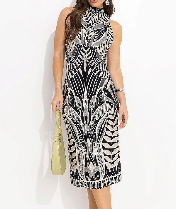 Farm 816-Vestido Midi 331670 1315-Preto/Off
