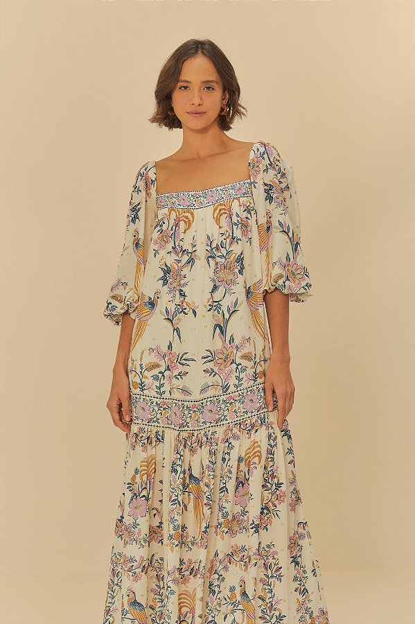Farm 816-Vestido Midi 339394 413-Off White
