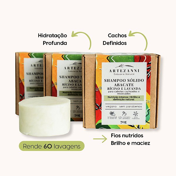 Shampoo sólido para cabelos cacheados e/ou ressecados - Abacate, Rícino e Lavanda