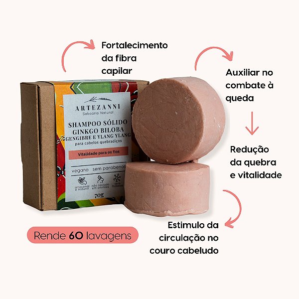 Shampoo sólido para cabelos quebradiços - Ginkgo Biloba, Gengibre e Ylang Ylang