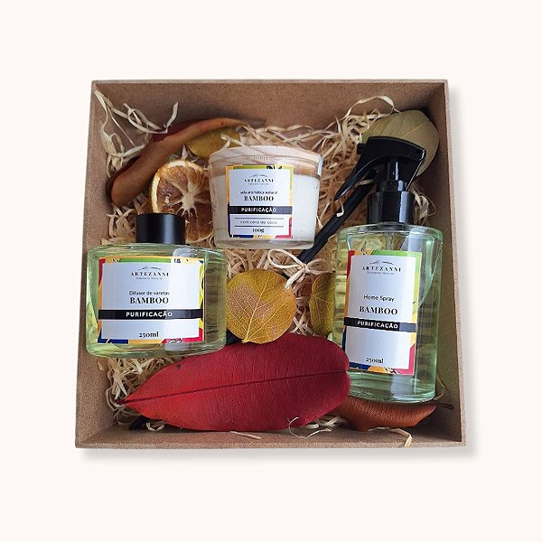Kit Casa Perfumada com 3 produtos na caixa MDF decorada - Personalize