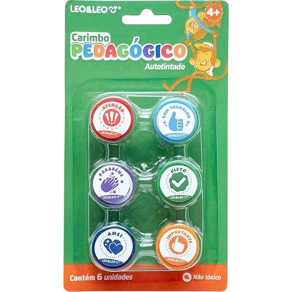 Carimbo Pedagógico Auto tintado 6 Pçs Leoleo 92095