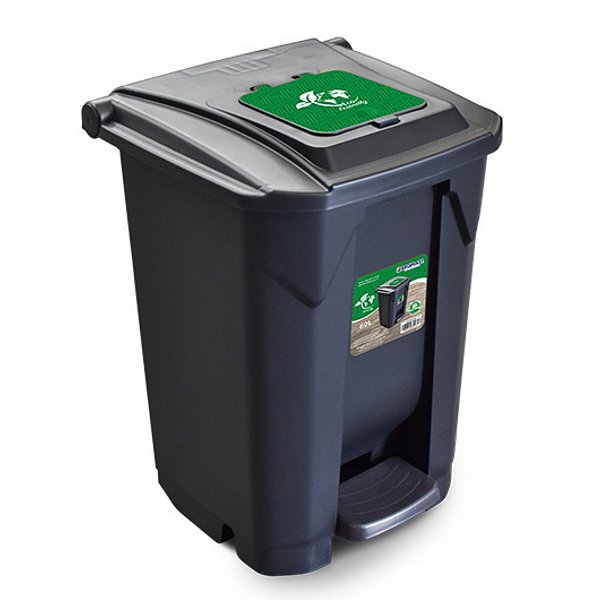 Lixeira Preta 60 Litros Com Rodas E Pedal Tampa Click Arqplast 25752