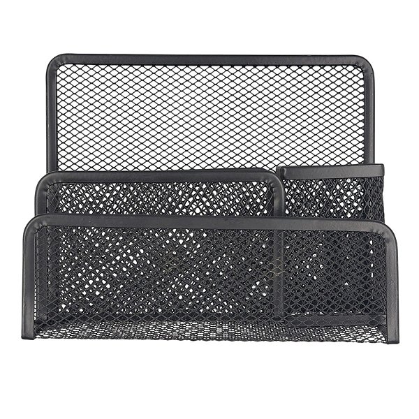 Porta Canetas Aramado Preto 4 Divisórias Foska 9011