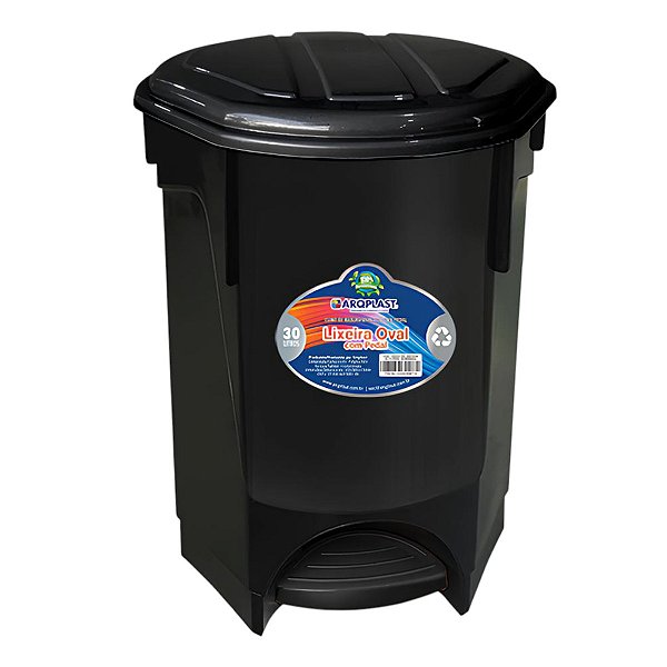 Lixeira Preta Oval Com Pedal 30L Arqplast 25866