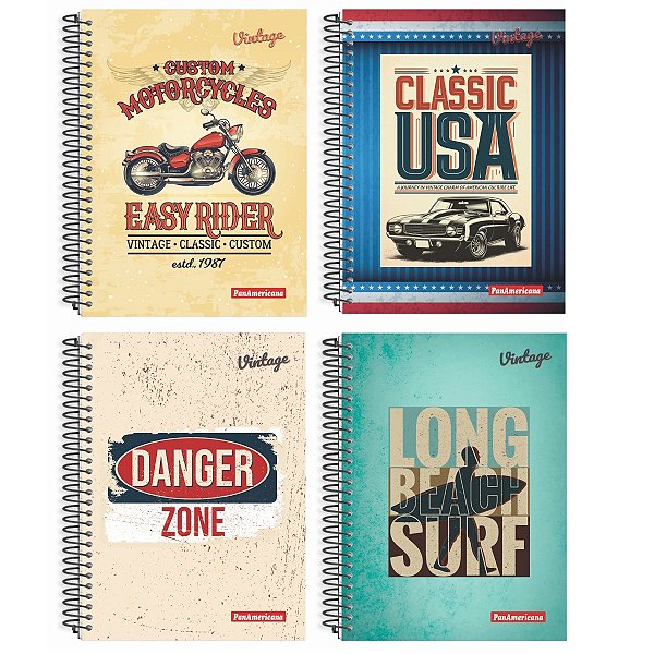 Caderno Universitário Capa Dura Vintage 10 Matérias 160 Folhas