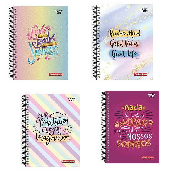 Caderno Universitário Capa Dura Happy Life 20 Matérias 320 Folhas B/A M/Pe