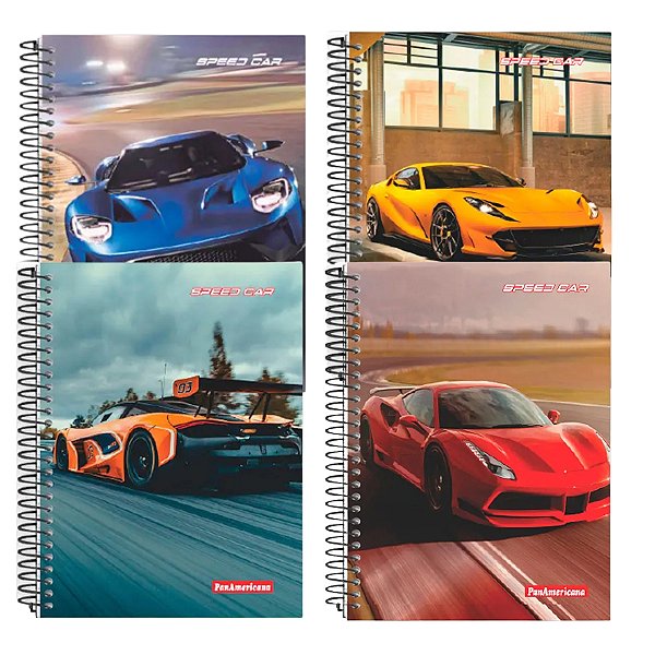 Caderno Universitário Capa Dura Speed Car 15 Matérias 210 Folhas
