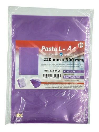 Pasta L Lilás A4 Para Guardar Papeis - Pacote 10 Und.