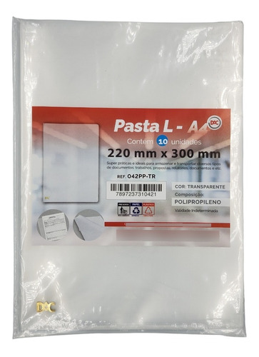 Pasta L Transparente A4 Para Guardar Papeis - Pacote 10 Und.