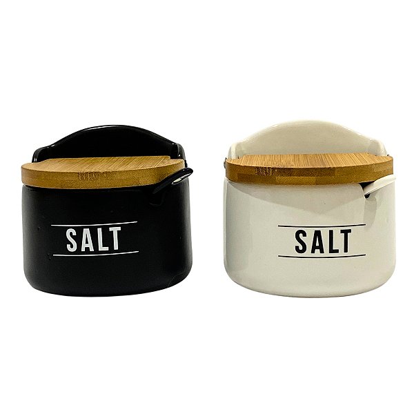 Saleiro De Porcelana Com Colher Preto Ou Branco