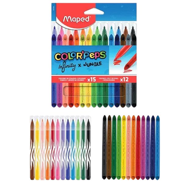 Kit Lápis De Cor 15 Cores Colorpeps Infinity + 12 Cores Hidrocor Jungle 984744