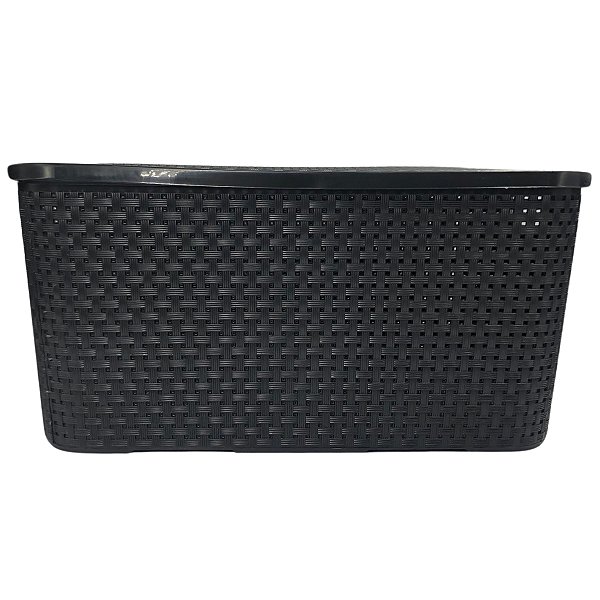 ORGANIZADOR RATTAN COM TAMPA 20 LITROS PRETO