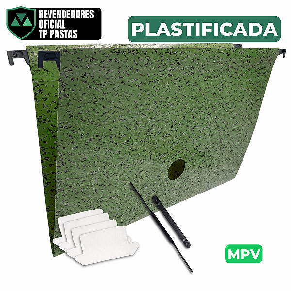 Pasta Suspensa Marmorizada Verde 200Gm² Plastificada Haste PVC Completa 50 Unidades