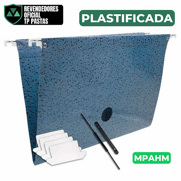 Pasta Suspensa Marmorizada Azul 200Gm² Plastificada Haste Metal Completa 50 Unidades