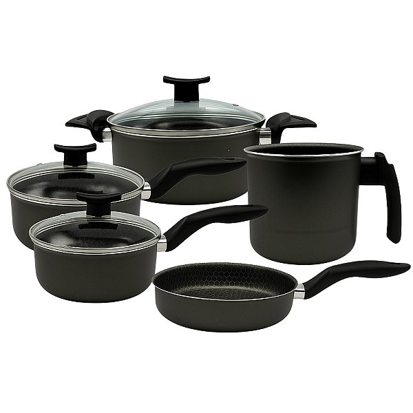 Conjunto De Panelas 5 Peças Antiaderente Tampa De Vidro