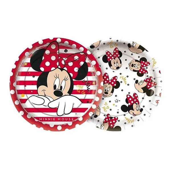 PRATO DE PAPEL REDONDO 18CM MINNIE MOUSE C/12 - REGINA