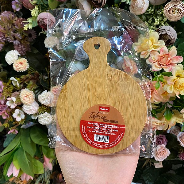 MINI TABUA DE CORTE DE BAMBU MULTIUSO REDONDA COM PEGADOR
