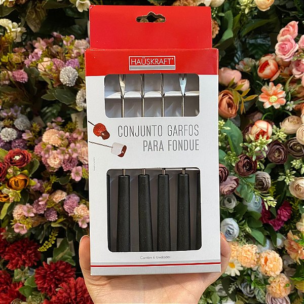 GARFO PARA FONDUE DE INOX CABO PLASTICO PRETO HAUSKRAFT