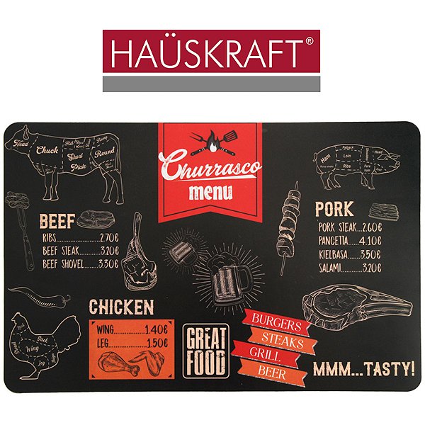 TOALHA LUGAR AMERICANO DE PVC RETANGULAR CHURRASCO HAUSKRAFT 6 UNIDADES