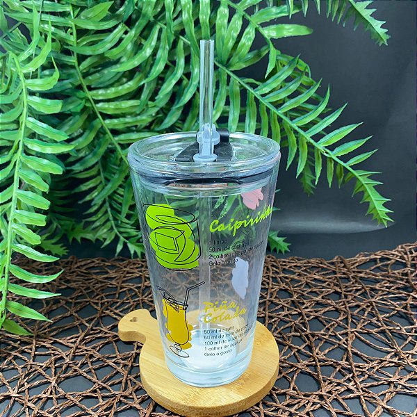 COPO COQUETELEIRA DE VIDRO COM CANUDO E RECEITAS 450ml