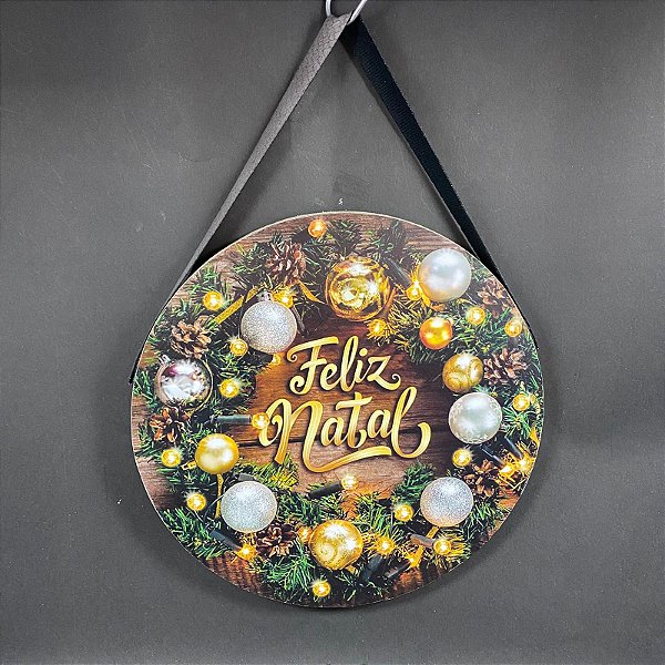 PLACA REDONDA NATALINA PRETA COM ALÇA 20CM