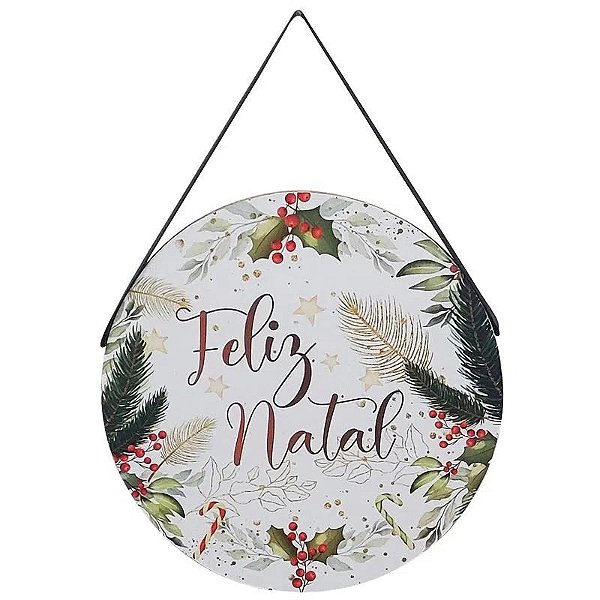 PLACA REDONDA NATALINA PRETA COM ALÇA 20CM