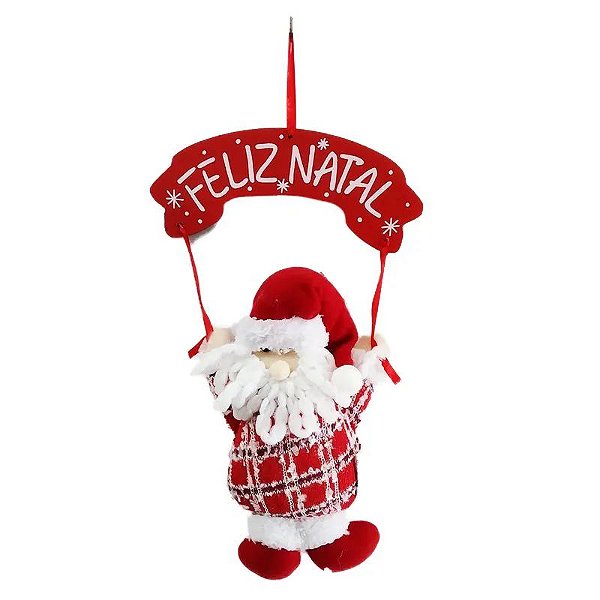 Enfeite de Natal Papai Noel de Pendurar em Pelúcia 32cm