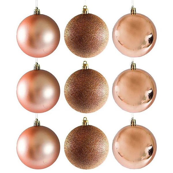 JOGO BOLA NATAL 9PC 6CM ROSE
