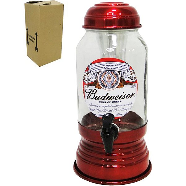 CERVEJEIRA/CHOPEIRA DE VIDRO C/BASE E TP. DE ALUMINIO BUDWEISER 2,6 LTS ALUMIBON