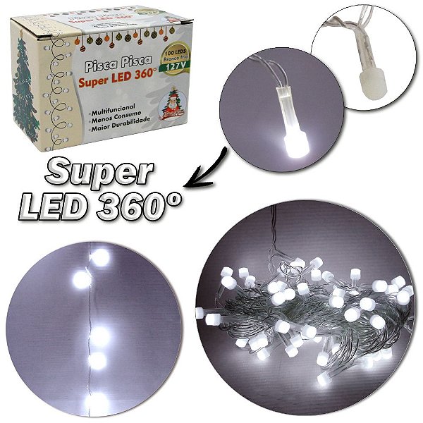 PISCA PISCA 100 LEDS BRANCO FRIO SUPER LED 360 127V 9M 8 FUNCOES FIO  TRANSPARENTE - KL Store Casa & Presentes