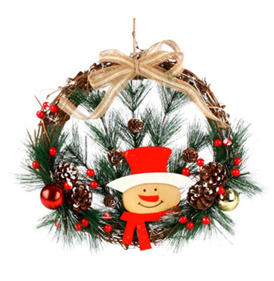 GUIRLANDA DE NATAL ENFEITE PORTA COM CABECA BONECO DE NEVE / PINHAS / BOLAS  - 30CM
