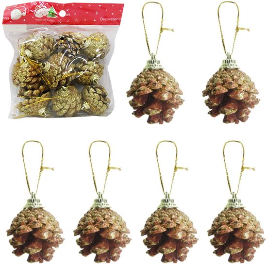 ENFEITE PINHA GLITTER DOURADA COM 9 PECAS 3CM