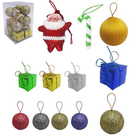 ENFEITE MISTO COLORS COM 12 PECAS NA CAIXA DE PVC