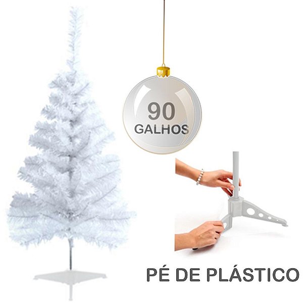 ARVORE DE NATAL 90CM BRANCA COM 90 GALHOS E PE DE PLASTICO
