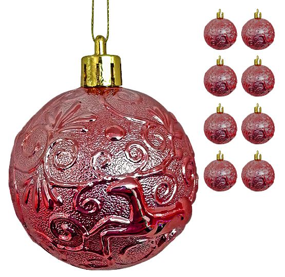 BOLA DE NATAL TEXTURA ARABESCOS RENA VINHO COM 9 PECAS 8CM DE Ø