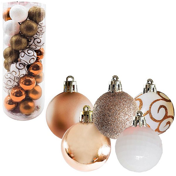 BOLA DE NATAL MISTA FOSCA / LISA / GLITTER / DECORADA ROSE COM 40 PECAS 5CM DE Ø