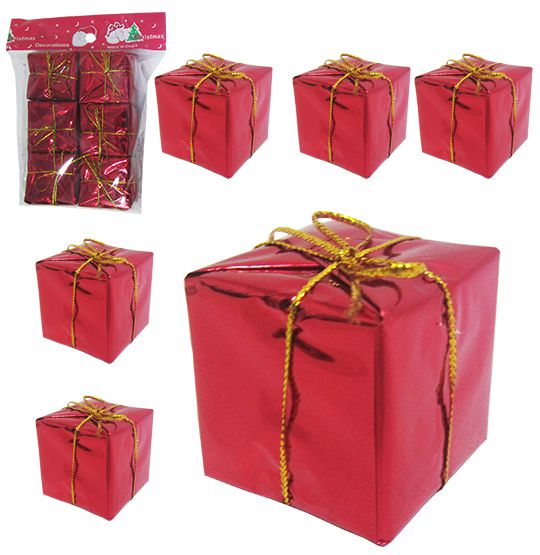 ENFEITE CAIXINHA PRESENTE VERMELHO 3,5CM COM 6 PECAS