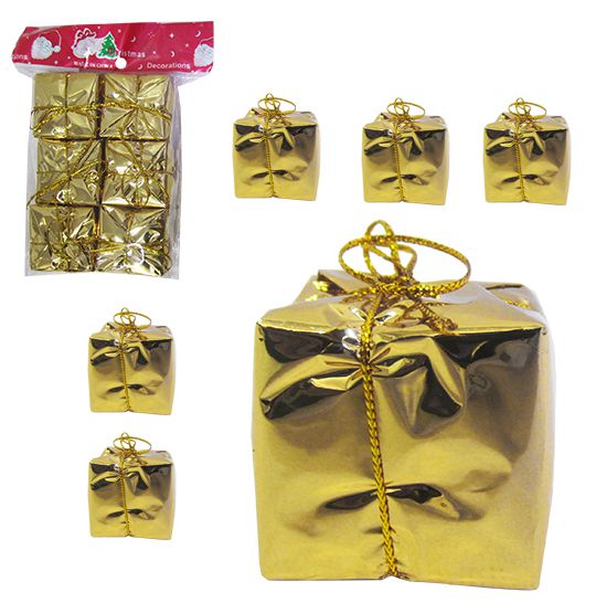 ENFEITE CAIXINHA PRESENTE DOURADO 3,5CM COM 6 PECAS