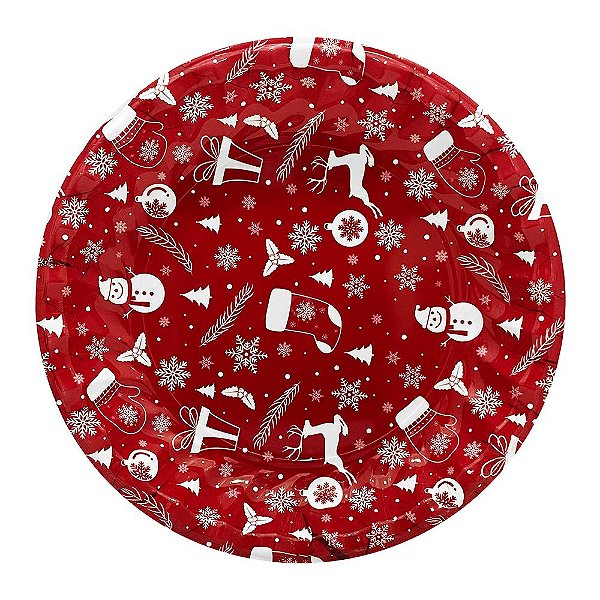 BANDEJA DE PLASTICO REDONDA FIGURAS NATALINAS VERMELHO 33CM DE Ø